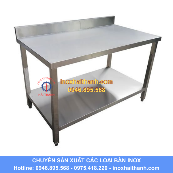 bàn inox có thành sau, có 1 giá phẳng dưới