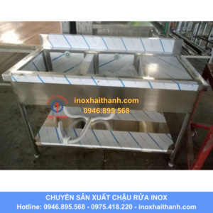 chậu rửa inox 2 hố có bàn