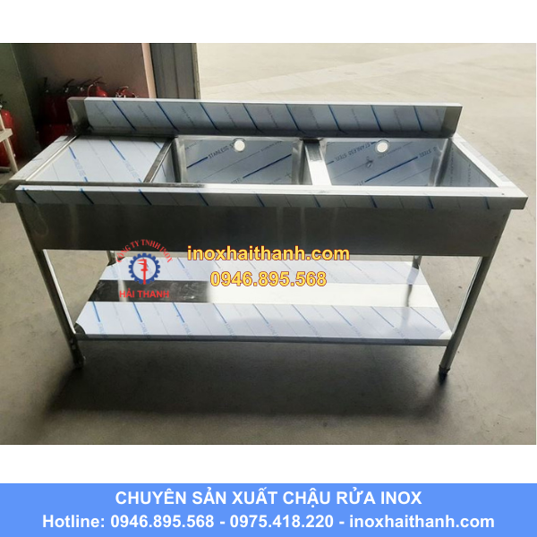 chậu rửa inox 2 hố có bàn