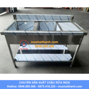 chậu rửa inox 2 hố có bàn