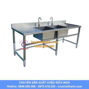 chậu rửa inox 2 hố có bàn