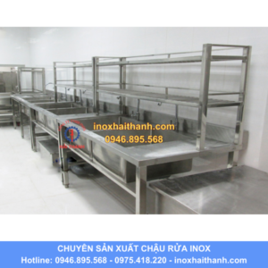 chậu rửa inox 2 hố có giá kệ trên