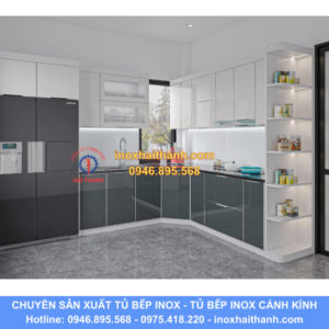 tủ bếp inox cánh kính