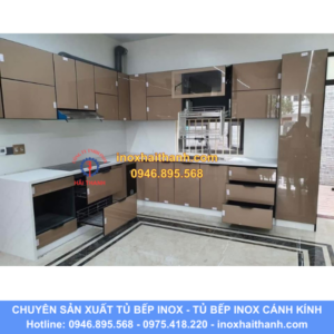 tủ bếp inox cánh kính